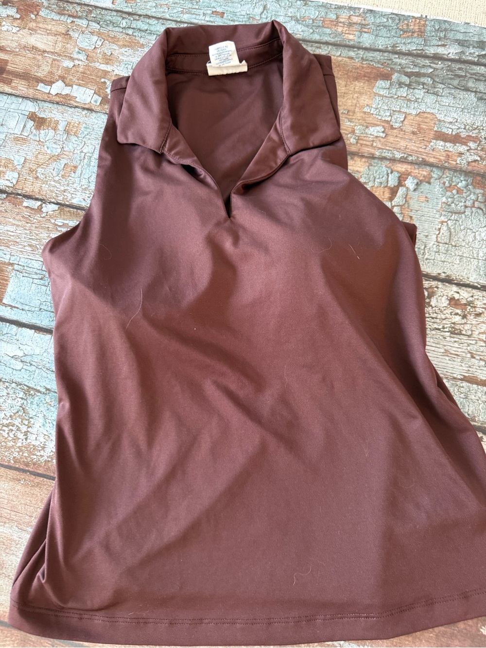 Sigrid Olsen Sleeveless Golf Polo Tank Top - Deep Brown Bra cups Size Small